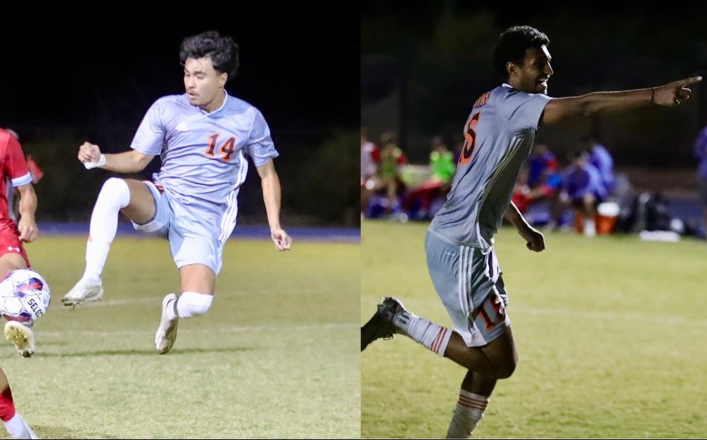 Sophomore Missael Montilla (Tucson Magnet HS) and Jacob Lund-Iversen each scored two goals as No. 4 Pima Men's Soccer picked up their fifth straight win after a 4-1 win over Mesa Community College. The Aztecs have outscored opponents 32-1 in the last five games. Photos by Steve Escobar