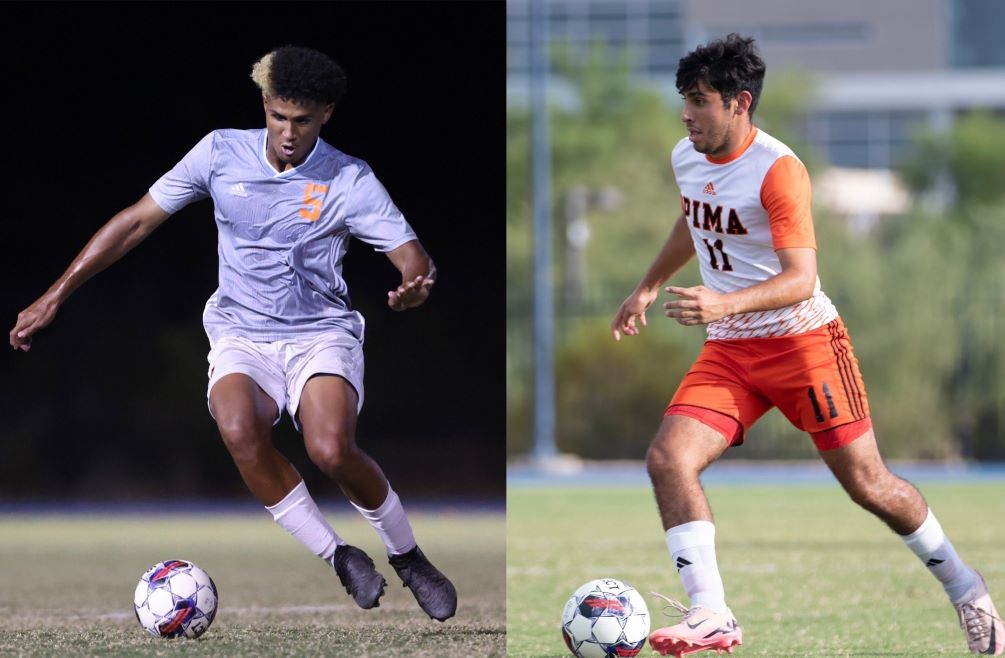 Sophomore defender D'Andre Pickett (Tucson Magnet HS) and sophomore midfielder Brandon Sanchez (Canyon del Oro HS) became two-time United Soccer Coaches Junior College Division II Men's All-Americans. They both earned NJCAA All-American honors and First Team All-ACCAC conference/Region I honors. Photos by Stephanie van Latum