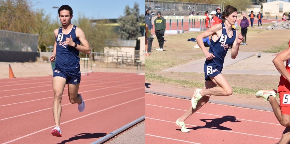 Sophomore Chalen Lozano (Marana HS) set an NJCAA Outdoor national qualifying time and a college-personal-best in the 10,000 meters (32:26.38) while freshman Joel Gardner (Ironwood Ridge HS) earned a national qualifier in the 1,500 meter race (3:59.37). Photos by Ben Carbajal