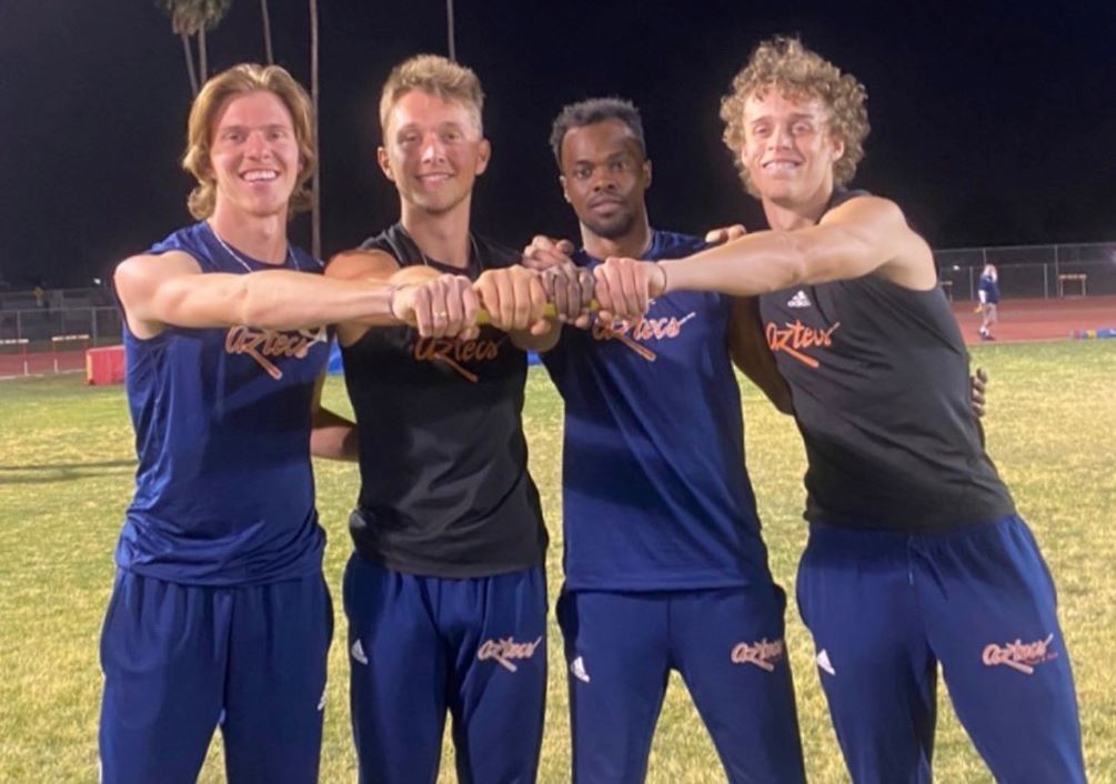 The 4x400 relay team of freshmen Orion Barger (Canyon del Oro HS), Nathan Plant, Gamar Garem (Amphitheater HS) and Tristan Spalding (Palo Verde HS) set an NJCAA Outdoor national qualifying time of 3:17.09. Photo courtesy of Chad Harrison.