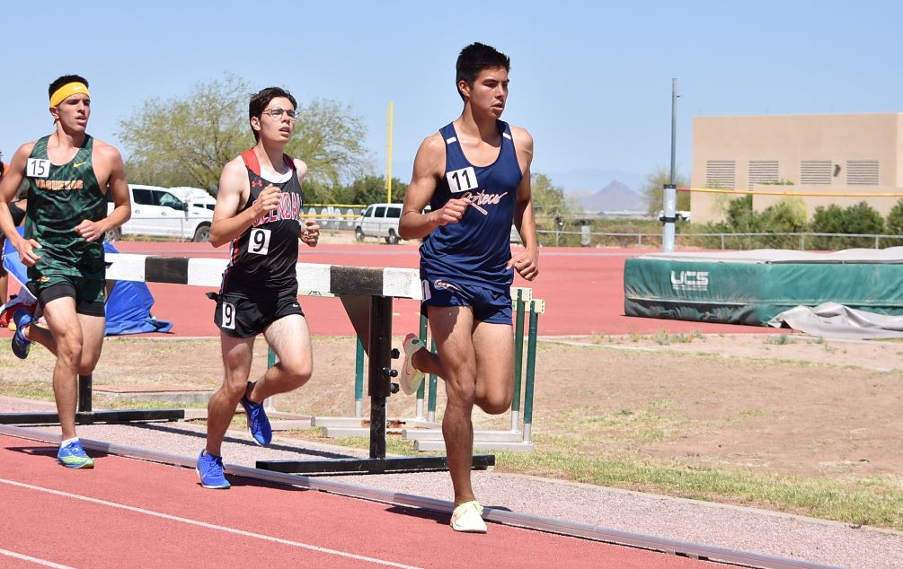 Sophomore Emmanuel Corral (Pusch Ridge Christian HS) earned an NJCAA Outdoor national qualifying time in the 3,000 meter Steeplechase at the Triton Invitational in La Jolla, CA. He finished the race with a time of 9 minutes, 45.04 seconds. Photo by Ben Carbajal