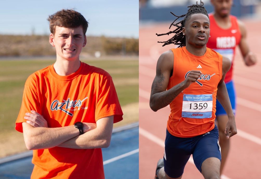 Freshman Elijah Conroy (Rincon/University HS) earned an NJCAA national qualifying time in the 3,000-meter steeplechase (9:47.55) while freshman Nasir Tucker improved on his qualifying mark in the Long Jump at 7.36 meters (24-1.75). Photos by Danielle Main and Stephanie van Latum