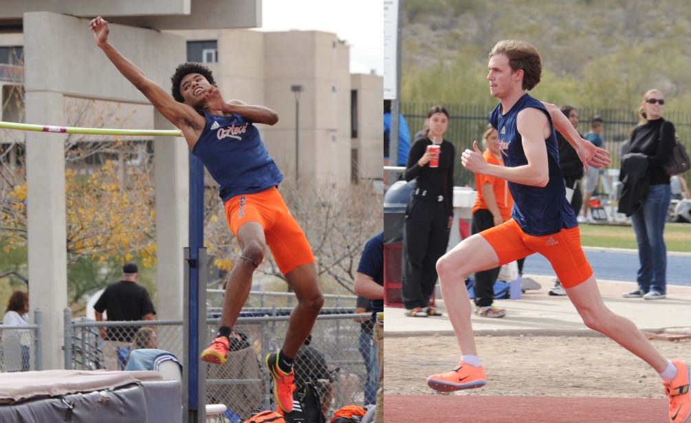 Freshman Nathaniel Curtiss (University HS)  improved on his national qualifying mark by clearing 7-feet (2.14 meters, 7feet, -0.25-inches). sophomore Brett Wynn set a qualifier also in the High Jump at 1.99 meters (6-6.25) at the GCC Indoor Invitational. Photos by Ray Suarez