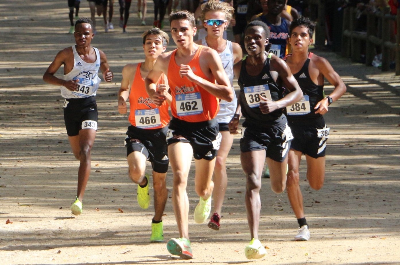 Sophomore Johnathon Lane (Walden Grove HS) produced a personal-best and Pima's best placement and time in six years as he took 34th place out of 194 competitors at the NJCAA Division I National Championships. He finished with a time of 26 minutes, 22.1 seconds. The Aztecs took 13th place in the overall team standings. Photo by Will Grobe