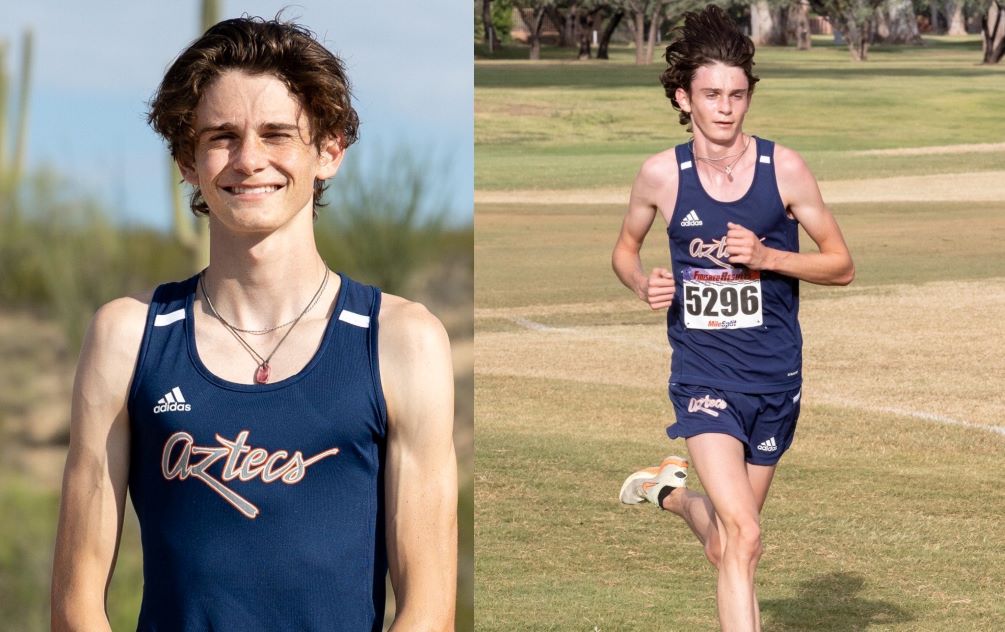 Aztecs men's cross country sophomore Joel Gardner (Ironwood Ridge HS) was named ACCAC Runner of the Week after he set a personal-record in the 8,000-meter race at the Dave Murray Invitational with a time of 25:08.2. He took 18th place out of 54 competitors. Pima was the only non-NCAA Division I team participant. Photos by Stephanie van Latum