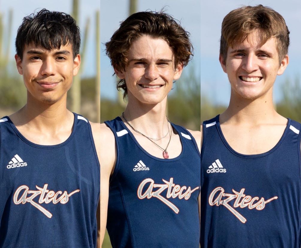 Freshman Abraham Valenzuela (Palo Verde HS), sophomore Joel Gardner (Ironwood Ridge HS) and freshman Russell Bauer-Woodman (Marana HS) finished in the top 10 amongst ACCAC competitors at the George Kyte Invitational on Saturday in Flagstaff. Photos by Stephanie van Latum