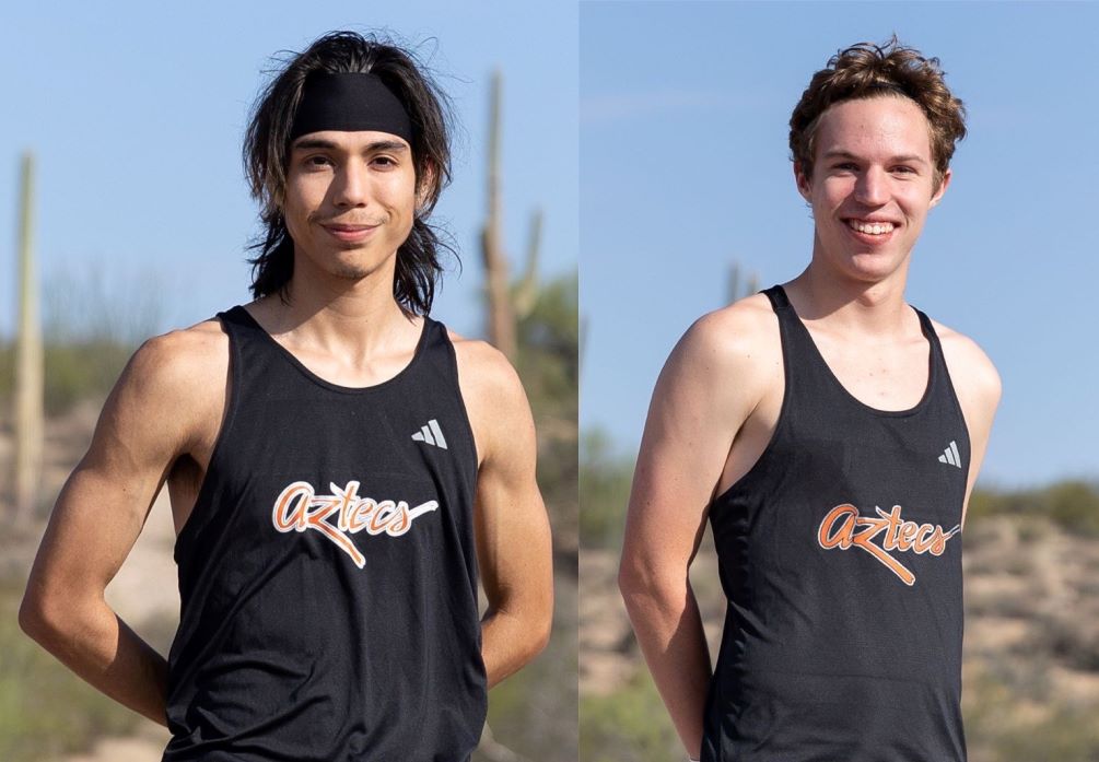 Sophomore Abraham Valenzuela (Palo Verde HS) was the top Pima finisher in the 4.5-mile race as he took fourth place in the Open Division of the George Kyte Invitational with a time of 22:30.6. Freshman Declan Jorgenson (Ironwood Ridge HS) placed 17th with a time of 24:21.6. Photos by Stephanie van Latum