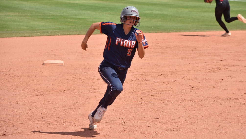 Sophomore Alese Casper went 4 for 7 with two RBIs, two doubles and a run scored on Saturday as the Aztecs softball team split at Glendale Community College. The Aztecs are now 24-23 overall and 20-20 in ACCAC conference play. Photo by Ben Carbajal