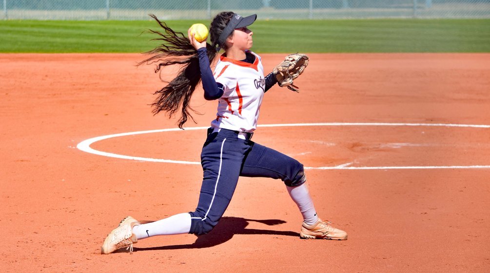 Sophomore Jessica Lozania (Sahuarita HS) went 4 for 6 with three RBIs and two runs scored as the Aztecs softball team split with No. 6 Arizona Western College on Saturday at the West Campus Aztec Softball Field. Pima is now 19-20 overall and 15-17 in ACCAC conference play. Photo by Ben Carbajal