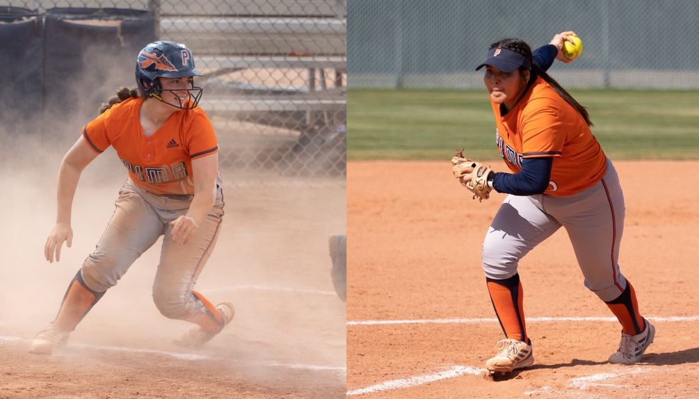 Freshman Mallory Zylinski-Wrobel (Sahuarita HS) finished the day going 3 for 7 with four RBIs and two runs while freshman Alexis Tsosie-Hood got her third straight win and helped her own cause in the second game by going 2 for 2 with an RBI and a run scored. The Aztecs split with Arizona Western as they are now 32-17 overall and 28-12 in ACCAC conference play. Photos by Stephanie van Latum