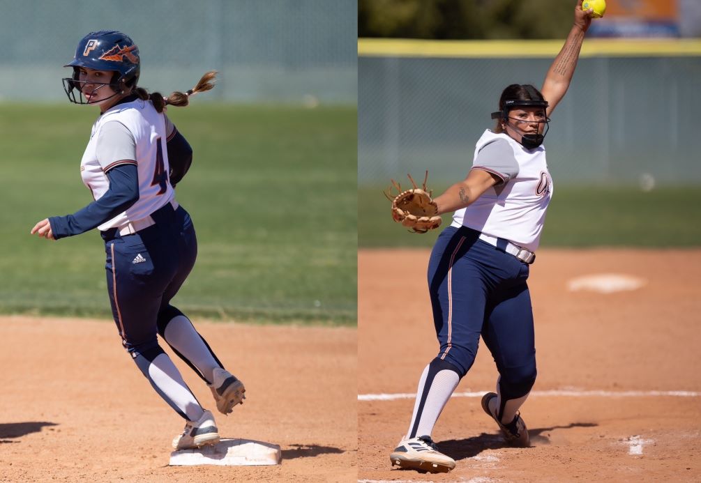 Sophomore Camila Zepeda was selected ACCAC Division I Player of the Week while freshman Jazmyne Waddell (San Manuel HS) was named ACCAC Division I Pitcher of the Week for the week of Mar. 10-16. Zepeda hit four home runs with 17 RBIs and nine runs scored. Waddell threw 17 innings giving up one earned run with 16 strikeouts. Photos by Stephanie van Latum