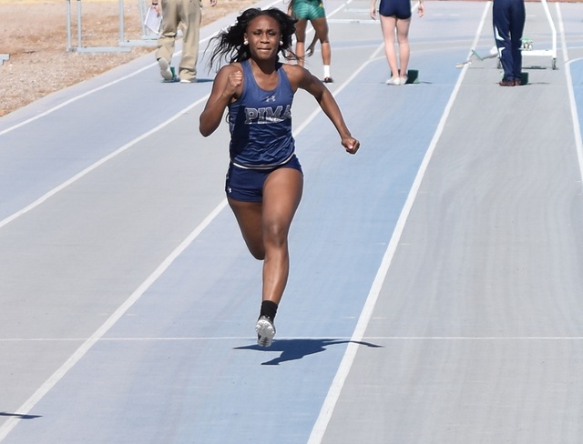 Sophomore Mecca Marks earned two national qualifiers in the 60 meter hurdles and the triple jump on Saturday at the Paradise Valley CC Indoor Invitational. The Aztecs have set seven national qualifying marks in the first two weeks of competition. Photo by Ben Carbajal 2018
