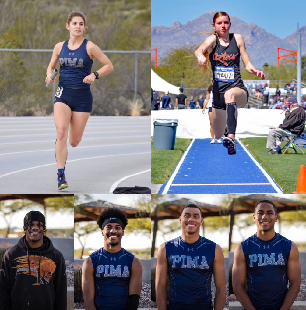 The Aztecs track & field teams captured four conference titles at the ACCAC Meet on Friday at Mesa Community College. Sophomore Katherine Bruno claimed the 5,000 and 1,500 meter races. Sophomore Hailey Myles won the triple jump. The men's 4x100 relay team of Dante Johnson, Robert Williams, Deshawn Gill and Erick Thompson took first place. Photos by Ben Carbajal and Danielle Main
