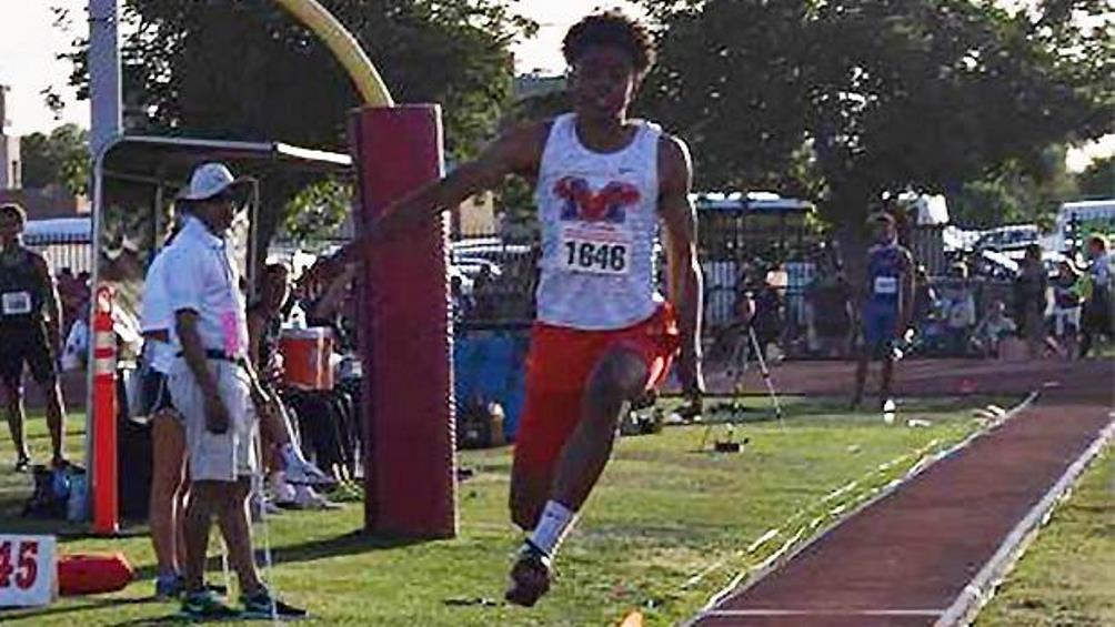 Mesa Mountain View jumper/sprinter Gabirle Binion committed to compete for the Aztecs track & field team. He set PRs this season in the triple jump (47-feet, 3-inches), 100 meters (11.42 seconds) and 400 meters (49.04). He also cleared 6-feet in the high jump as a junior. Photo courtesy of Gabriel Binion