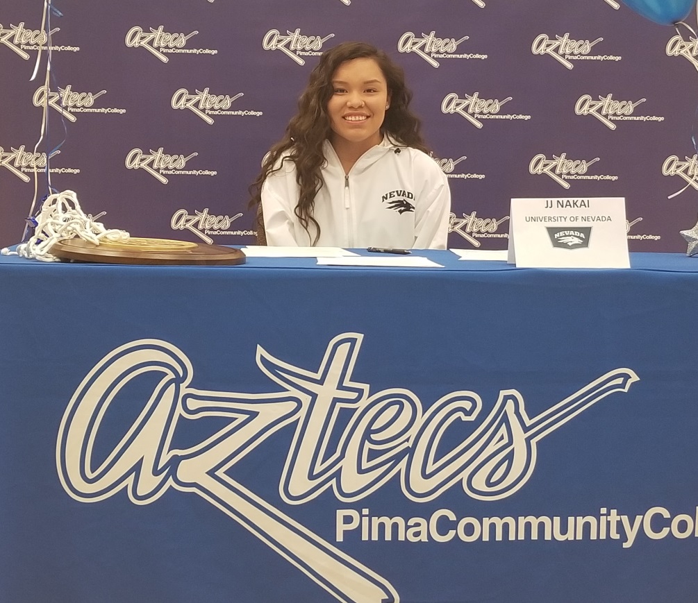 Sophomore guard Jacqulynn Nakai (Coconino HS) signed her national letter of intent to the University of Nevada, an NCAA Division I school out of the Mountain West Conference in Reno, NV. She was a two-time NJCAA first team All-American and the first outright ACCAC Player of the Year to come out of Pima. Photo by Raymond Suarez