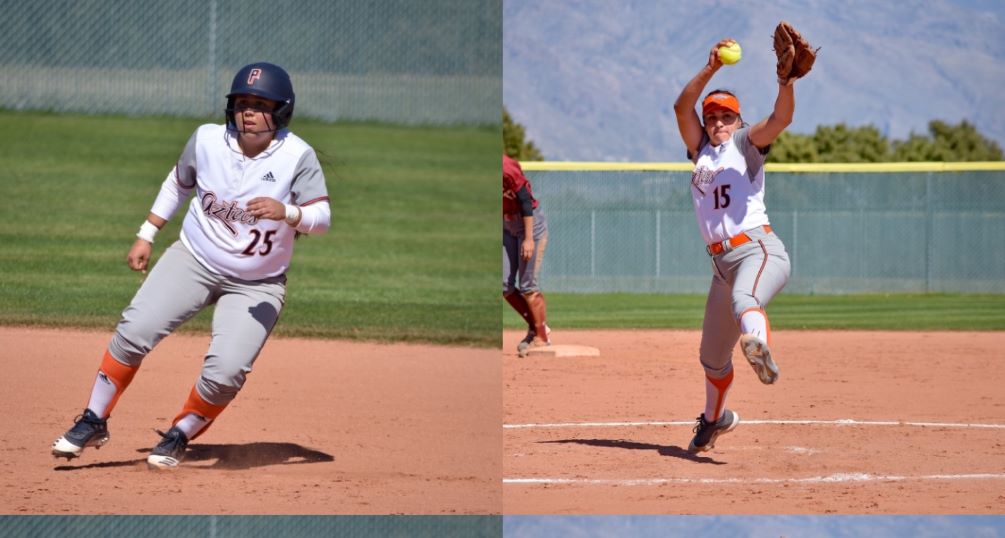 Freshmen Lesly Cazares and Anisah Triste swept the ACCAC Division I Player and Pitcher of the Week awards. Cazares batted .750 (12 for 16) with 13 RBIs and 10 runs scored while Triste threw 27.1 innings with 44 strikeouts and only seven walks. Photos by Ben Carbajal