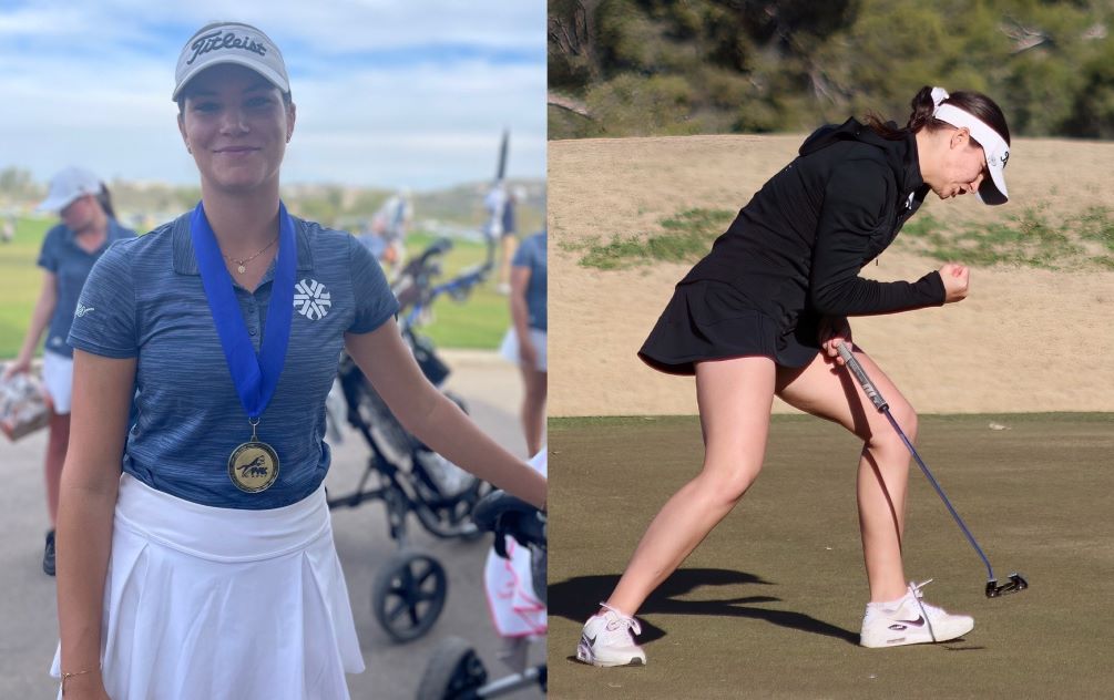 Sophomore women's golfer Maria Harrouch captured her third straight individual title on Tuesday at the Paradise Valley CC Invitational at the Cave Creek Golf Course. Harrouch shot a 150, which included a 1-over par 73 in the final round (77-73). Photos by Marcus Smith and Ray Suarez