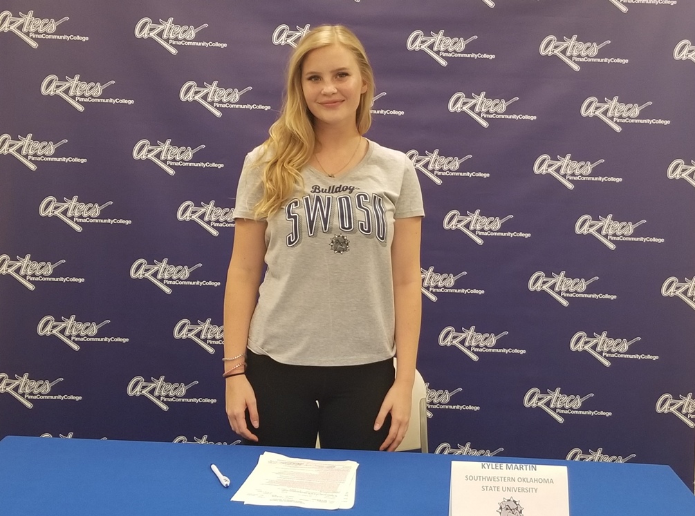 Sophomore midfielder/defense Kylee Martin (Sahuaro HS) signed her letter of intent to Southwestern Oklahoma State University, an NCAA Division II program in Weatherford, OK. She was named first team All-ACCAC/Region I this season. Photo by Raymond Suarez