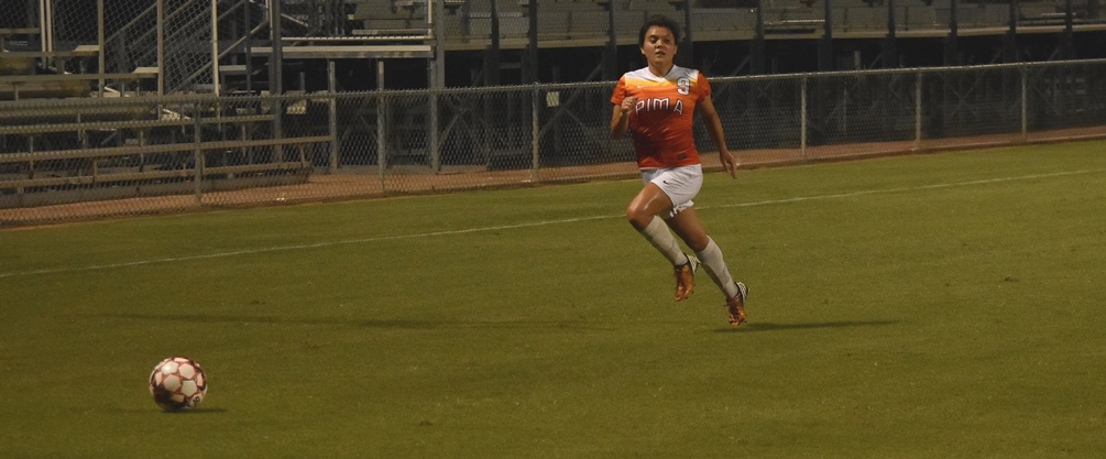 Freshman Alyssa Canez (Canyon del Oro HS) scored inside the box to help seal Aztecs women's soccer's 2-0 win over Cochise College. The Aztecs are now 9-7-3 and will close out the regular season on Saturday. Photo by Ben Carbajal