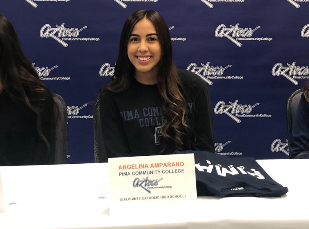 Three-time state champion Angelina Amparano (Salpointe Catholic HS) signed her letter of intent to play for the Aztecs women's soccer team back in January. She had 34 saves, 10 shutouts and only gave up four goals this season. Photo courtesy of Angelina Amparano