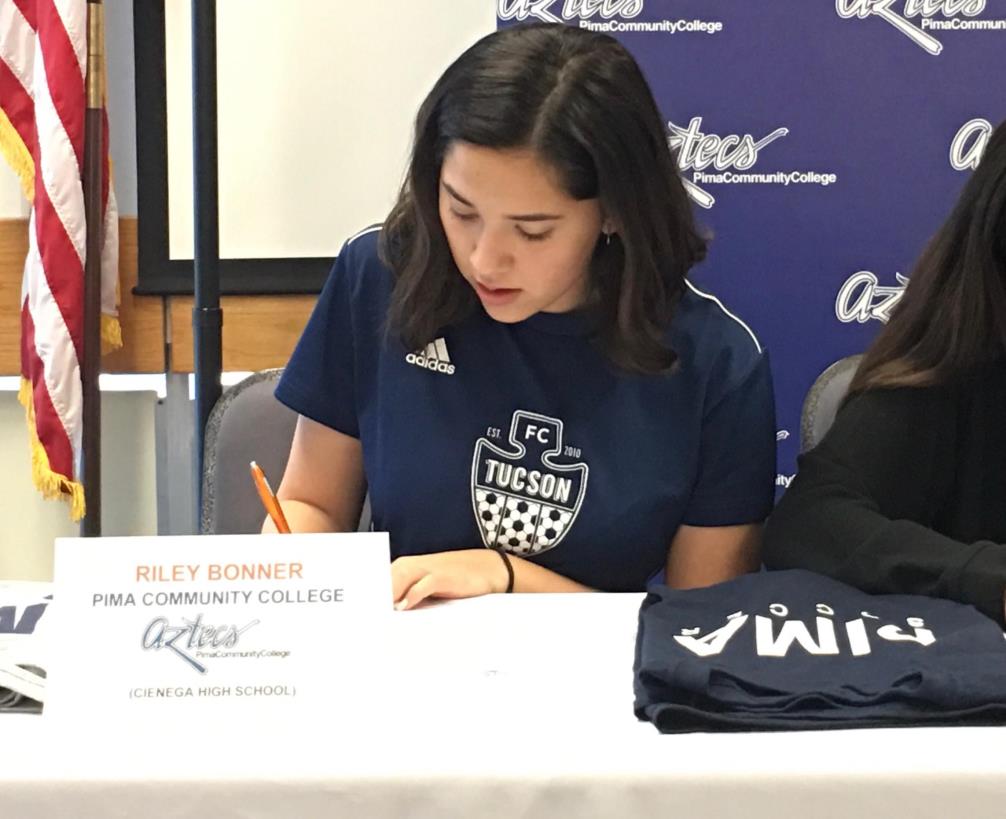 The Aztecs women's soccer team signed defender/midfielder Riley Bonner from Cienega High School. She played in 22 of the 23 games this season and helped the Bobcats to a 17-4-2 overall record. The Bobcats made the 5A state playoffs in all four years of Bonner's high school career. Photo courtesy of Riley Bonner