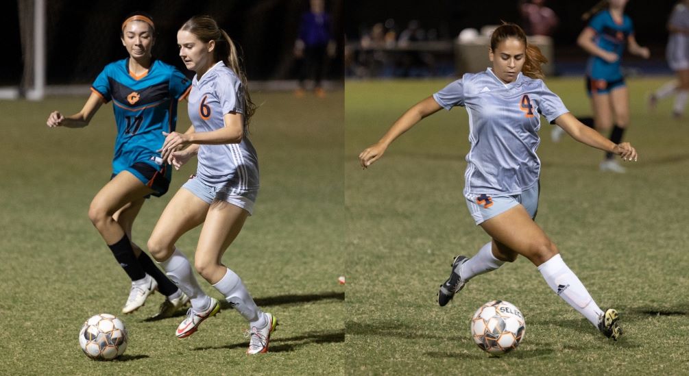Freshman Kyleigh Oliver (Salpointe Catholic HS) and sophomore Nayeli Vidal (Sahuaro HS) scored the second half goals for the (3) Aztecs  Women's Soccer team in their 2-0 win over Chandler-Gilbert Community College. The Aztecs are 8-1 overall and 5-1 in ACCAC conference play. Photo by Stephanie van Latum
