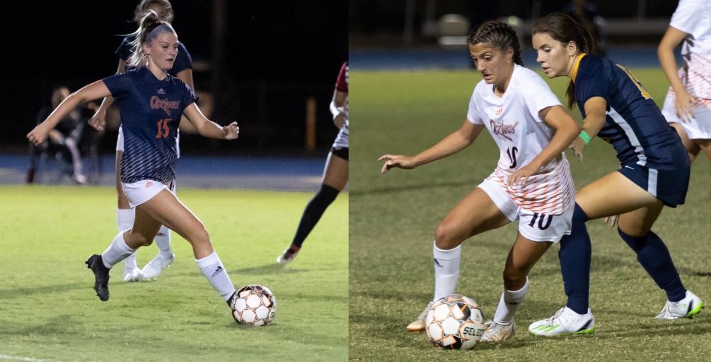 Sophomore Delaney Buntin (Cienega HS) produced her second hat trick of the season and fellow sophomore Caitlyn Maher (Catalina Foothills HS) had two assists as the No. 2 ranked Aztecs Women's Soccer team beat Mesa Community College 5-0 for their sixth shutout victory in seven games. The Aztecs are 6-1 overall and 3-1 in ACCAC conference play. Photos by Stephanie van Latum