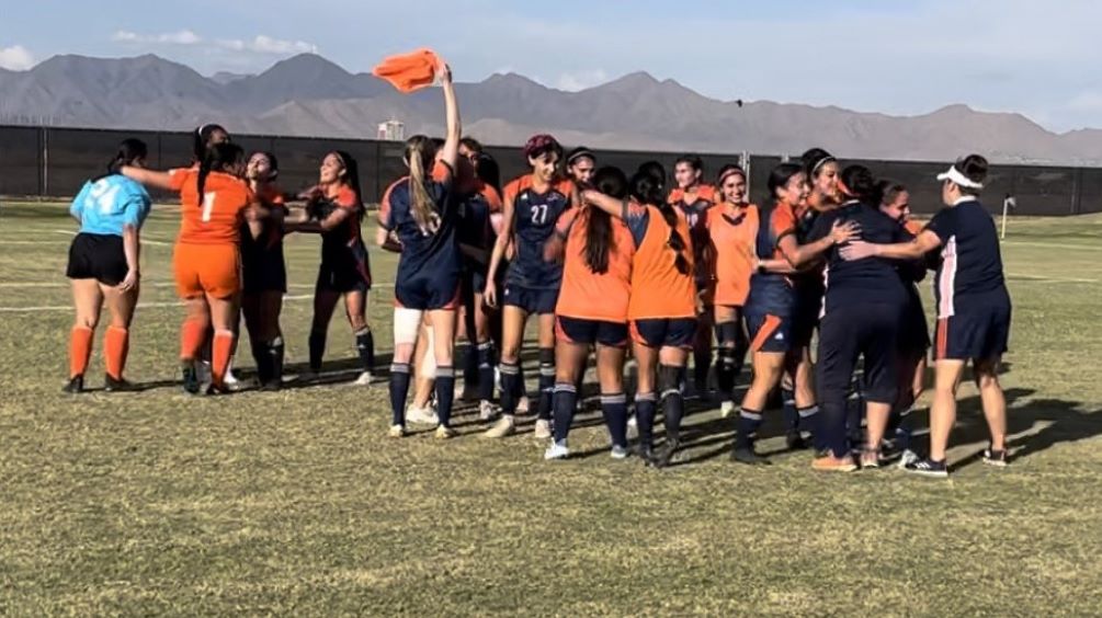 Aztecs Women's Soccer celebrates after beating No. 2 seeded Scottsdale Community College 3-2 in the NJCAA Region I, Division II Semifinals. The No. 3 seeded Aztecs await the winner of Phoenix College/Chandler-Gilbert as they make their fourth straight trip to the Region I Final round. Photo by Ray Suarez