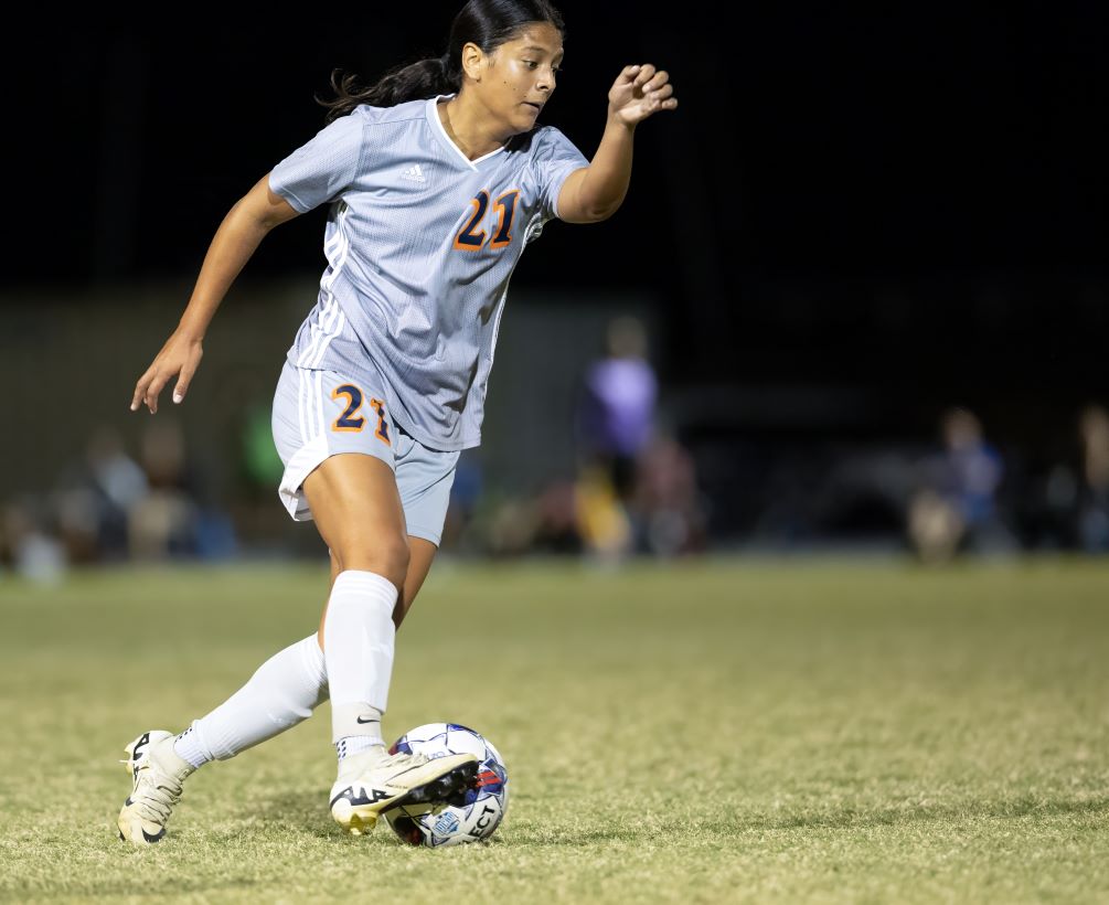 Sophomore Camila Razcon (Marana HS) kept the Aztecs alive with a goal in the 60th minute but the No. 6 seed Aztecs Women's Soccer team fell to No. 3 Heartland Community College 3-1. The Aztecs are 12-5 and close out Pool C play on Monday against No, 10 seed Pensacola State College. Game time is at 3:15 p.m. (CT); 2:15 p.m. (Tucson time). Photo by Stephanie van Latum