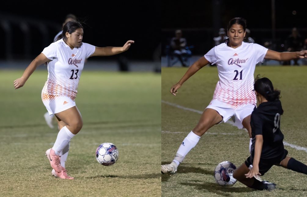 Sophomore Kassandra Vasquez was one of five goal scorers while sophomore Camila Razcon had two assists as No. 9 ranked Aztec Women's Soccer earned their fourth straight shutout (eighth overall) in their 5-0 win over GateWay Community College. The Aztecs are 10-2 on the season. Photos by Stephanie van Latum