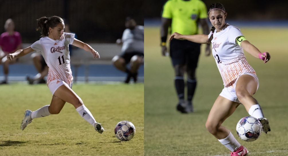 Sophomore Solaris Graves (Ironwood Ridge HS) scored the second goal of the game and it proved to be the difference as the No. 4 ranked Aztecs Women's Soccer team won their fifth straight game after topping Glendale Community College 2-1. Sophomore Lizzie Walker put Pima on the scoreboard with her goal. The Aztecs are 11-2 on the season. Photos by Stephanie van Latum