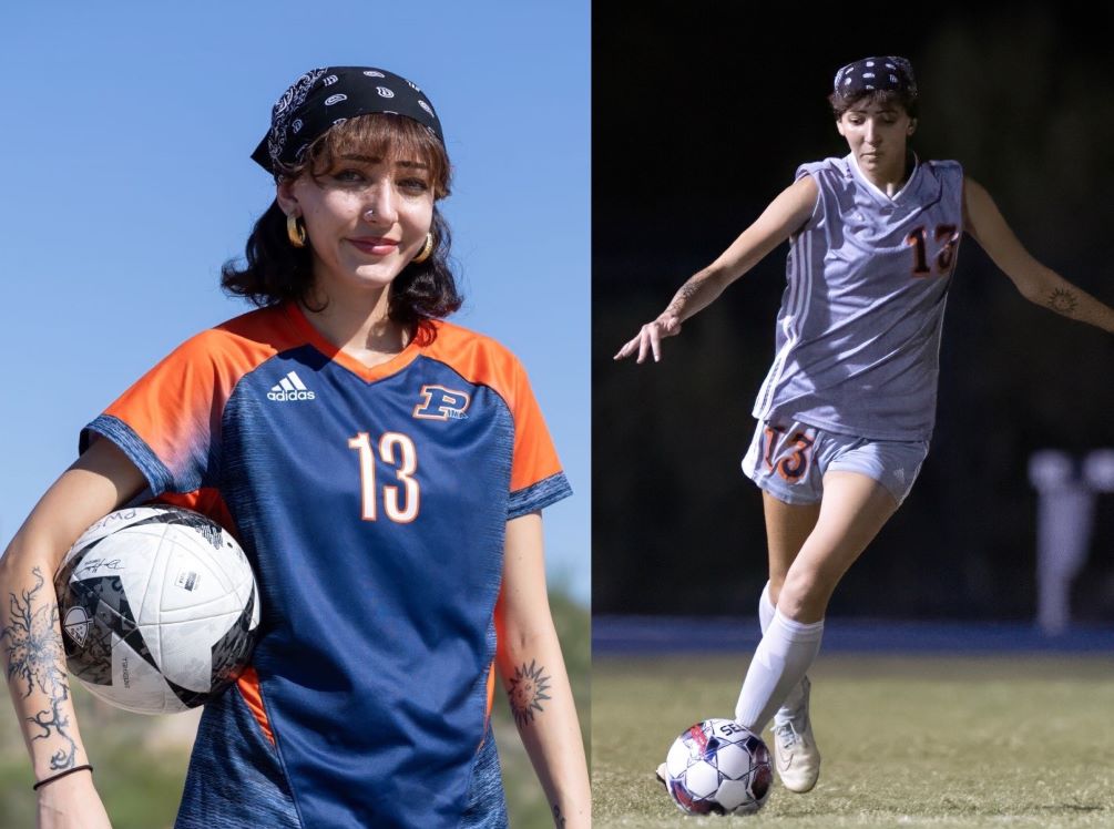 Sophomore defender Ariela Sanchez-Hermosillo (Sahuaro HS) was named to the United Soccer Coaches Junior College Division II Women's All-American team. She was one of three defender nationally selected. She was also named Third Team NJCAA Division II All-American and First Team All-ACCAC Conference/Region I. Photos by Stephanie van Latum