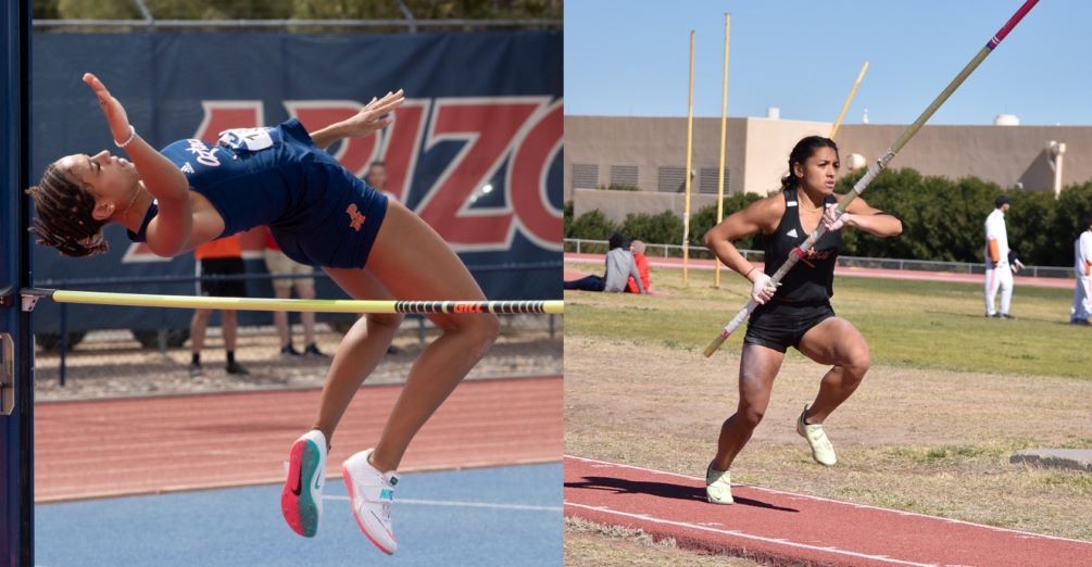 Sophomore Abigail Walls (Tucson Magnet HS) finished the High Jump with a 1.60 meter (5-foot, 3-inch) jump as she ranks No. 2 nationally while freshman Darien Calicdan earned a personal-best in the Pole Vault with a mark of 3.08 meters (10-1.25). She is ranked No. 5 nationally. Photos by Stephanie van Latum and Ben Carbajal.