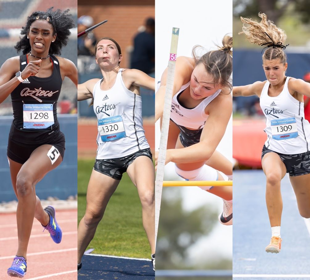 Sophomore Trinity Bethea broke the Pima Outdoor school record and got a national qualifying time in the 400 meters (56.23) while Maylee Thompson (Javelin, Long Jump), Morgan Pepe (Pole Vault), Bella Hofmann (Triple Jump). Photos by Stephanie van Latum