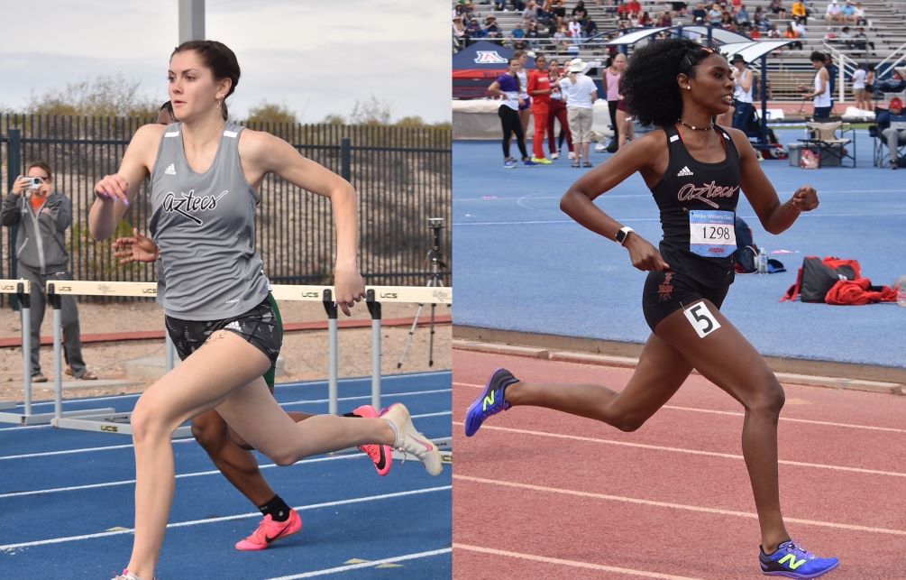 Freshman Larissa Blanchard (Perry HS) broke her own Outdoor school record in the 100-meter hurdles with a time of 14.31 seconds while sophomore Trinity Bethea broke her own Outdoor school record in the 400 meters with a time of 56.12. Photos by Ben Carbajal