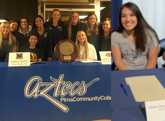 The Aztecs volleyball team added three recruits for the 2020 class: (left to right): Karla Soto (Nogales HS), Haley Duncan (Walden Grove HS) and Andrea Vigil-German (Ironwood Ridge HS). Photos courtesy of Dan Bithell.