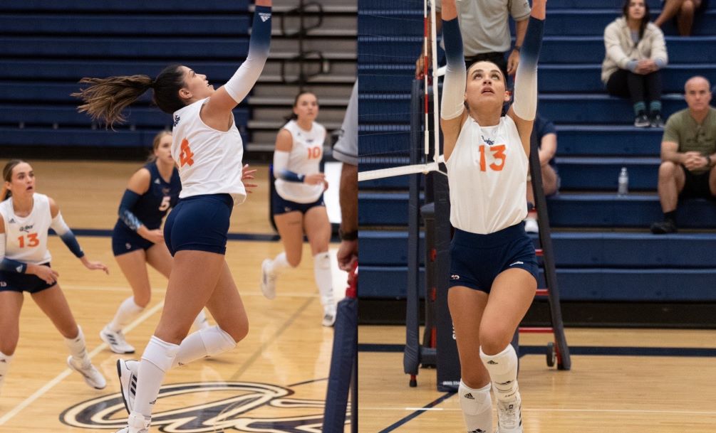 Sophomores Deanna Almaguer and Isabella Jacome had big games as the Aztecs volleyball team snapped a five-match losing streak after beating Mesa Community College in four sets (25-19, 18-25, 25-22, 25-20). Almaguer had a team-high 17 kills and Jacome finished with a double-double of 55 assists and 16 digs. The Aztecs are 6-16 overall and 3-9 in ACCAC conference play. Photos by Stephanie van Latum