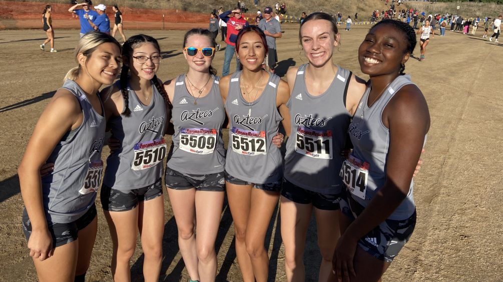 The Aztecs Women's Cross Country team competed at the Highlander Invitational on Saturday in Riverside, CA. They finished in 21st place in the final team standings with 650 points. They will compete at the NJCAA Region I, Division I Championships on Oct. 28 in Glendale. Photo courtesy of Mark Bennett