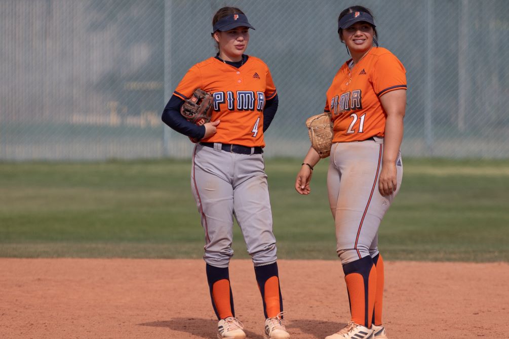 Freshman Camila Zepeda and sophomore Alejandra Castro combined to go 6 for 10 with six RBIs and six runs scored as the Aztecs softball team swept Paradise Valley Community College 10-1 and 15-6. The Aztecs snapped a four-game skid and improved to 34-21 overall and 30-16 in ACCAC conference play. Photo by Stephanie van Latum